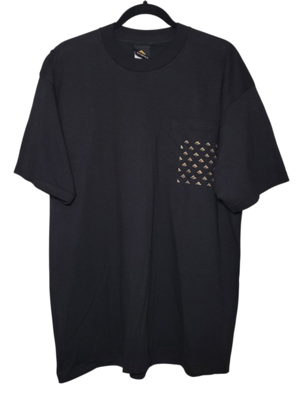Emerica Mens Black Pocket T-Shirt Gold Triangle Pattern XL Streetwear Skater